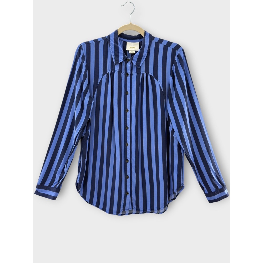 Anthropologie Maeve Breckenridge Stripe Button Down Blouse M Coastal Preppy Chic